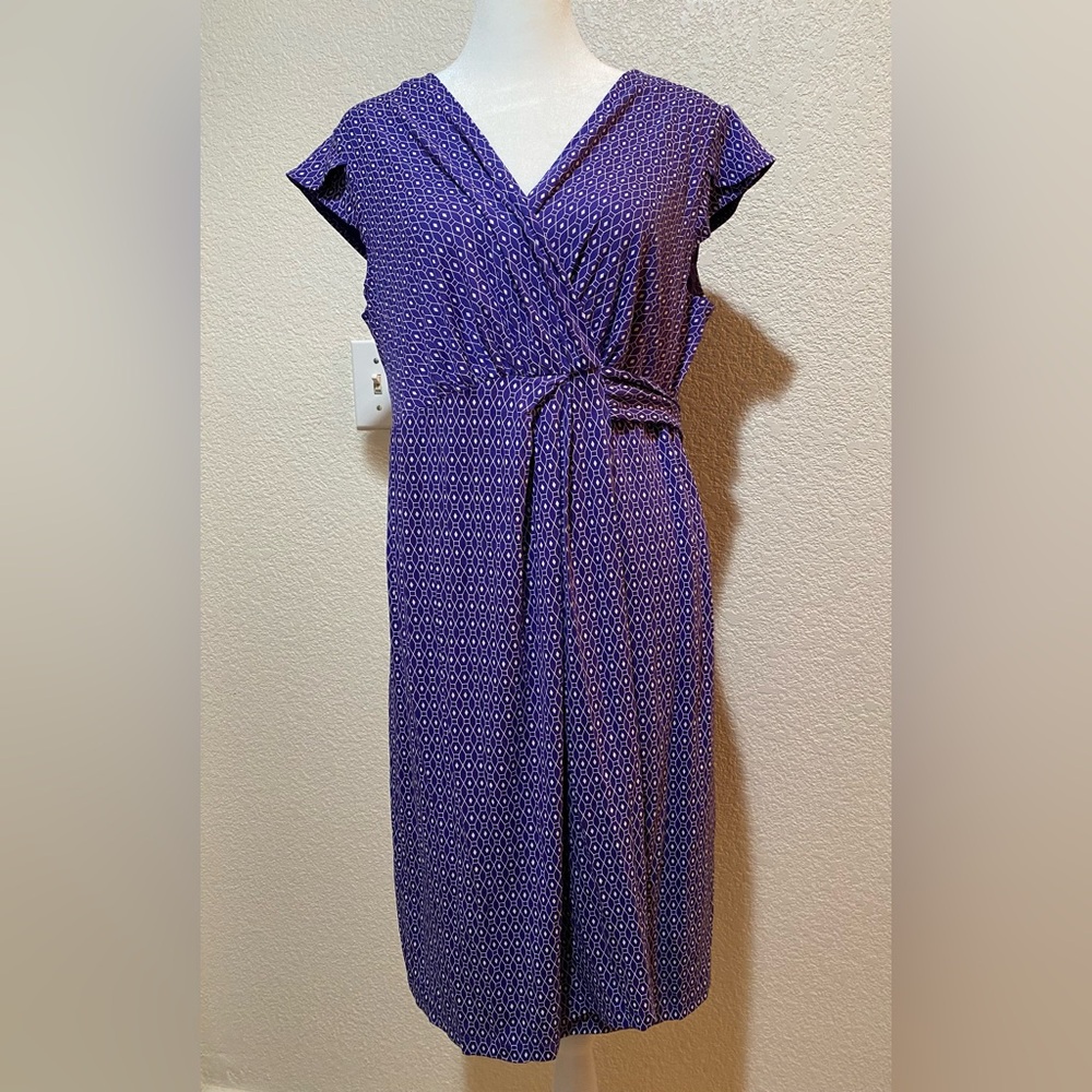 Seraphine Printed Cap Sleeve Maternity Wrap Dress Blue White Women's Size 12